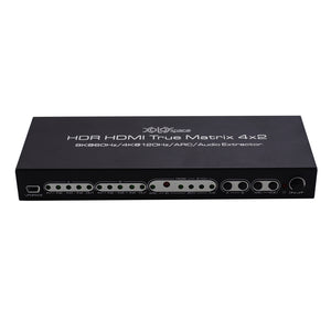 XOLORspace 43420A HDMI 2.1 8K HDR HDMI True Matrix switch 4x2 supports 4k 120hz and Dolby vision with optical and L/R audio extractor and ARC