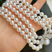 Round Imitation Pearl Necklace Wedding Pearl Necklace 3-Strand Necklace with bow Pendant for Brides