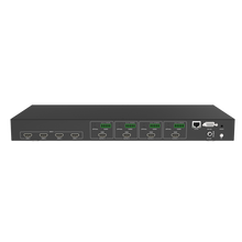 XOLORspace 46440 48Gbps wall-mountable 4K 120Hz and 8K60Hz 4x4 HDMI Matrix switch supports IR remote, RS-232, and Web GUI control with audio extractor