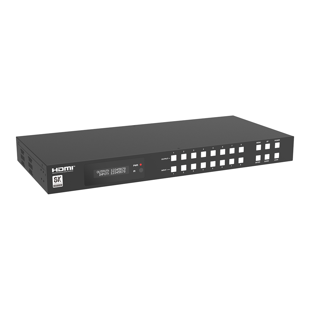 XOLORspace 46880 wall-mountable 48Gbps 8K HDMI matrix switch 8x8 supports RS-232 and Web GUI control w/ audio extractor and ARC