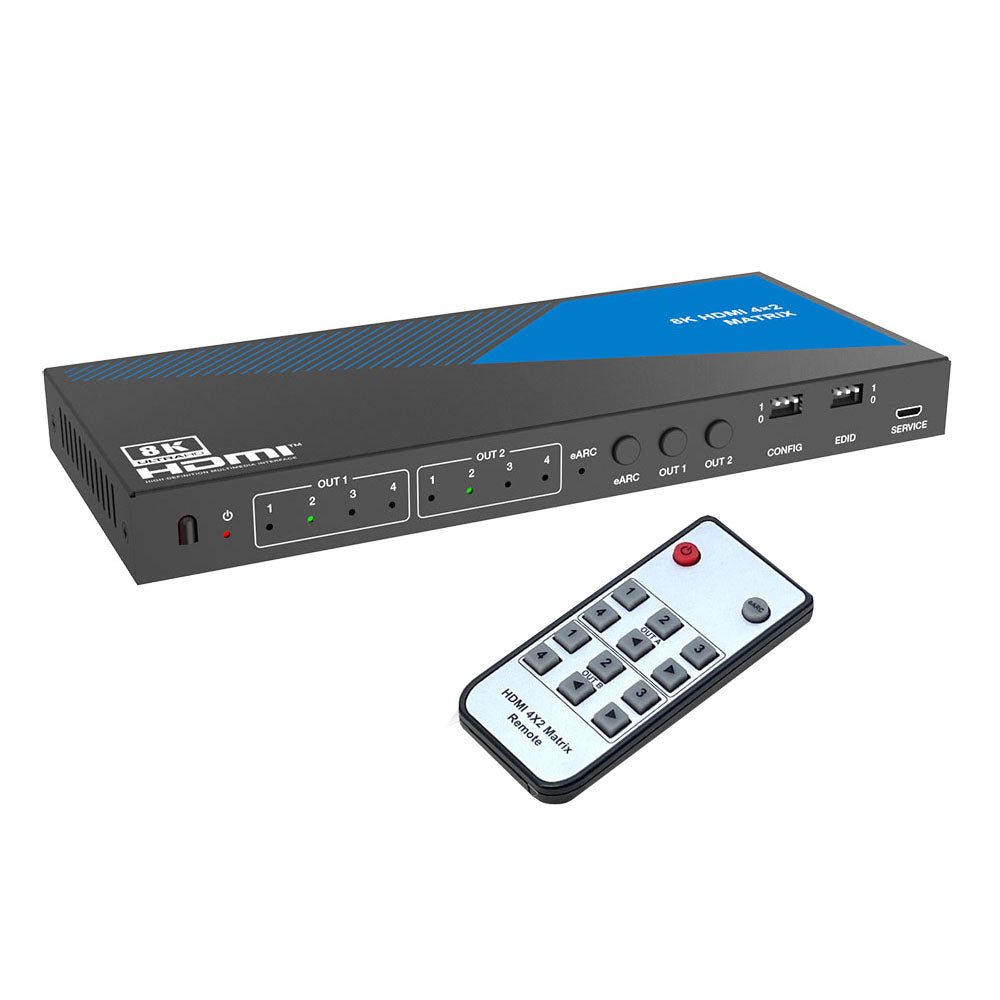 XOLORspace 46420 8K eARC 4x2 HDMI Matrix Switch with Audio Extractor w