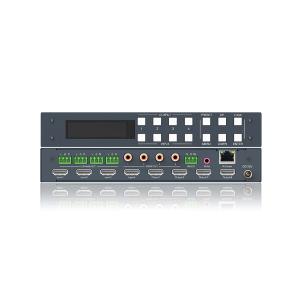 XOLORspace 46441mini 4x4 HDMI Real Matrix switcher supports 4K@60hz YUV4:4:4 18Gbps HDR with audio extractor optical audio