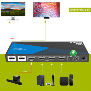 XOLORspace 46420 8K eARC 4x2 HDMI Matrix Switch with Audio Extractor w/HDMI 2.1, HDCP 2.3