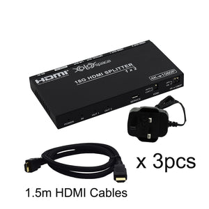 XOLORspace 66121 1x2 HDMI 2.0 4K 60HZ HDR Splitter with downscaler and Audio Extract (3pcs HDMI cables PACK)