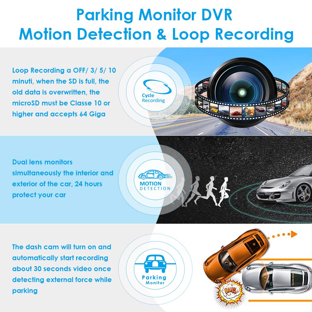 AZDOME Dash Cam Dashboard Car Camera 1080P FHD DVR Car Driving Recorde