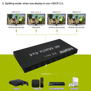 XOLORspace 41441 4x4 4K 60HZ HDR HDMI matrix switch with auto scaling 4k to 1080p
