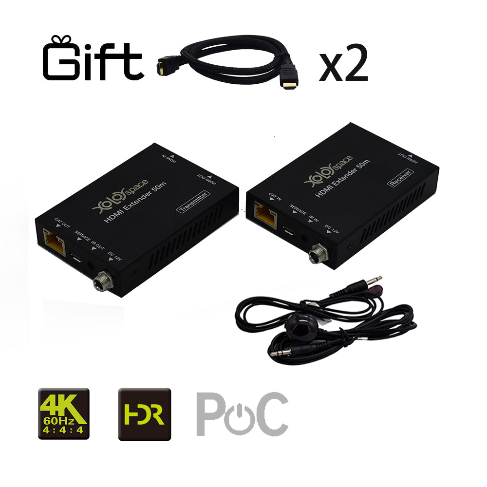 XOLORspace HT004S 60m 4K 60HZ 4:4:4 HDMI Extender over CAT6 with HDMI loop out, IR return signal, PoC, bandwidth 18Gbps