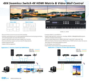 XOLORspace SL-MX46 4X4 4K HDMI Seamless Matrix with 2X2 videowall and Multiviewer