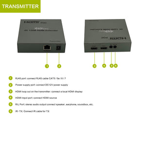 XOLORspace HT007 4K@30HZ HDMI Extender up to 120m by CAT6 cable with IR